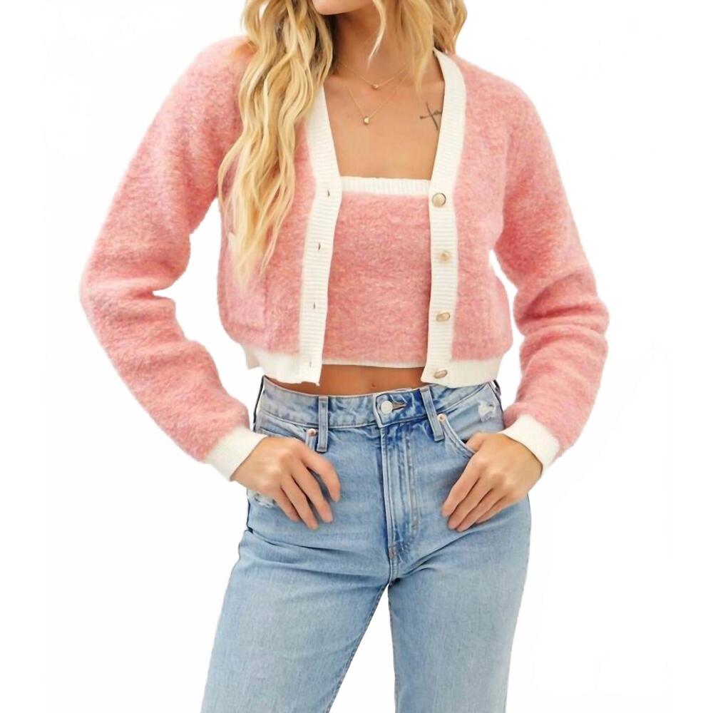 NEW IDEM DITTO elegant wool blend fuzzy tube and cardigan set in coral lily